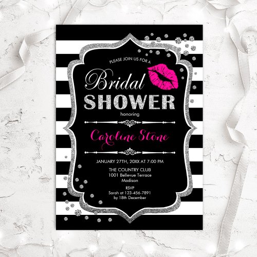 Bridal Shower _ Black Pink Silver Invitation