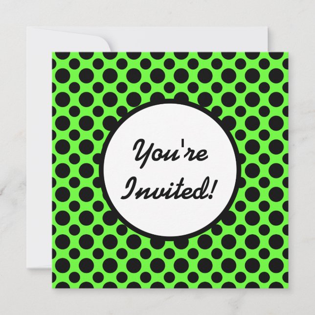 Bridal Shower Black Polka Dots on Green Invitation (Front)
