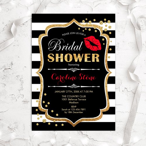 Bridal Shower _ Black Red Gold Invitation