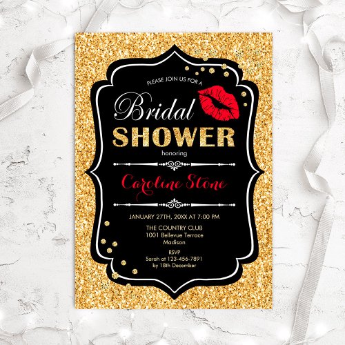 Bridal Shower _ Black Red Gold Invitation