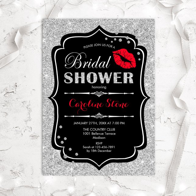 Bridal Shower - Black Red Silver Invitation (Creator Uploaded)