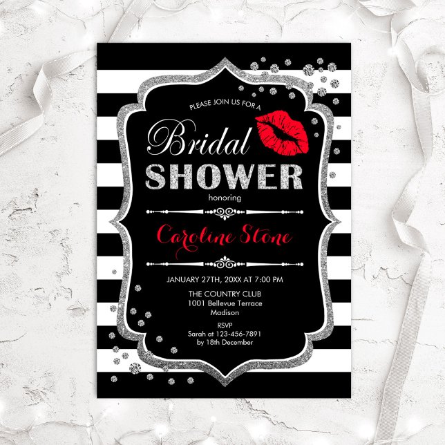 Bridal Shower - Black Red Silver Invitation (Creator Uploaded)