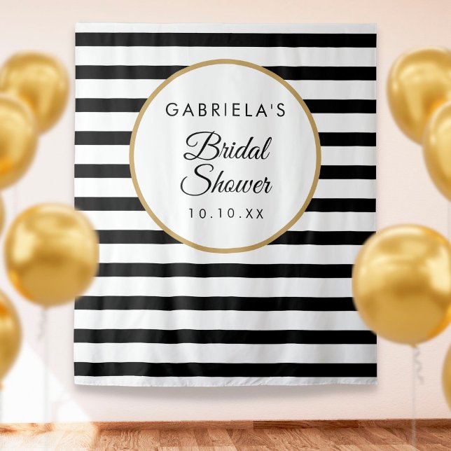 Bridal Shower Black Stripe Gold Photo Backdrop (Creator Uploaded)