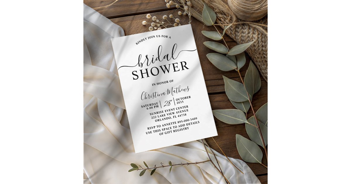 Bridal Shower Black & White Calligraphy Script Invitation | Zazzle