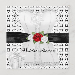 Bridal Shower Black White Corset Red Roses Flower Invitation