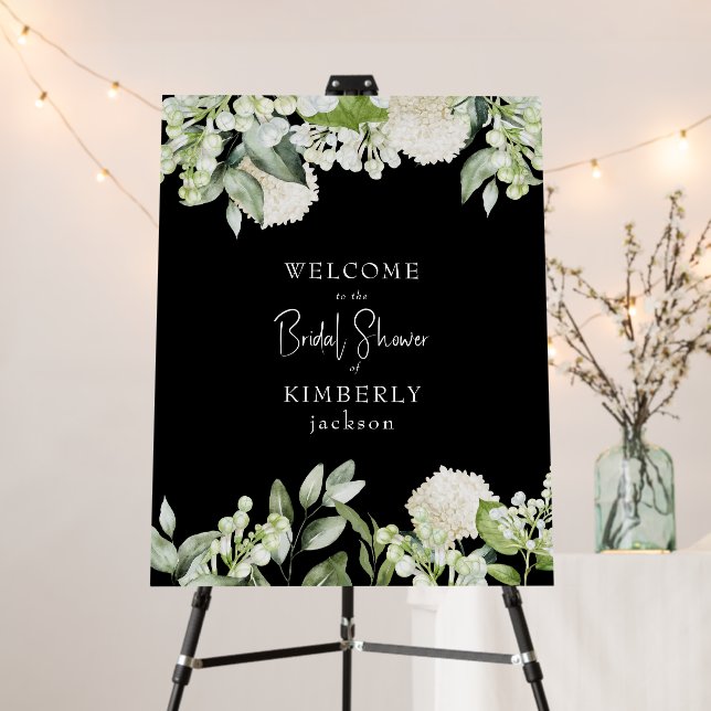 Bridal Shower Black White Hydrangea Welcome Foam Board (In Situ (Stand))