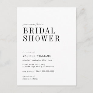 BRIDAL SHOWER   Black & White Minimalist Postcard