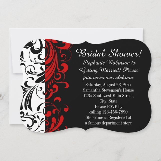 Bridal Shower Black, White, Red Swirl Invitation (Front)