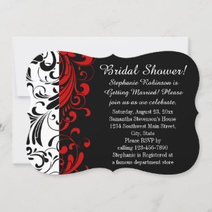 Bridal Shower Black, White, Red Swirl Invitation