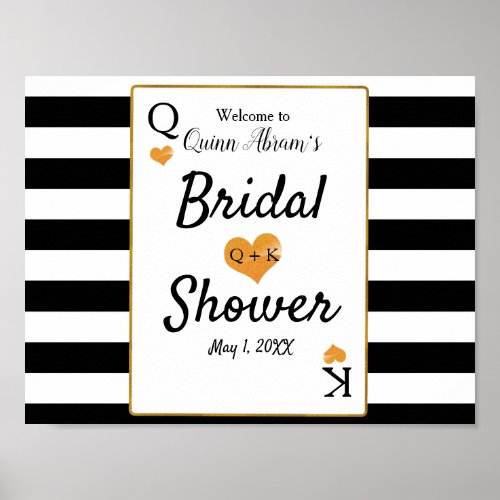 Bridal Shower Black  White Stripes King  Queen Poster