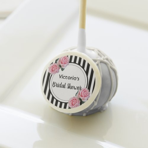 Bridal Shower black white stripes pink roses Cake Pops