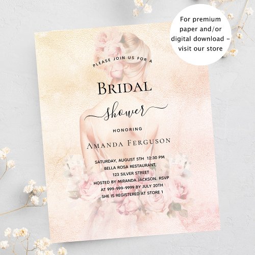 Bridal shower blonde bride rose budget invitation