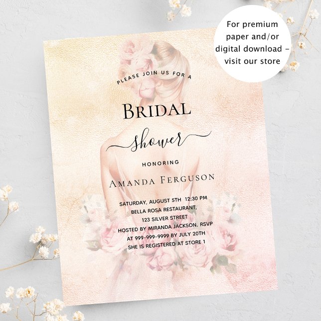 Bridal shower blonde bride rose budget invitation (Creator Uploaded)