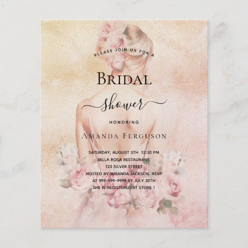 Bridal shower blonde bride rose budget invitation flyer