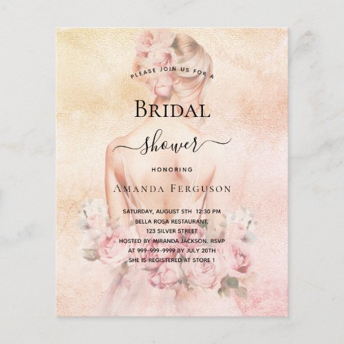 Bridal shower blonde bride rose budget invitation flyer