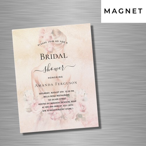 Bridal shower blonde bride rose gold luxury magnetic invitation