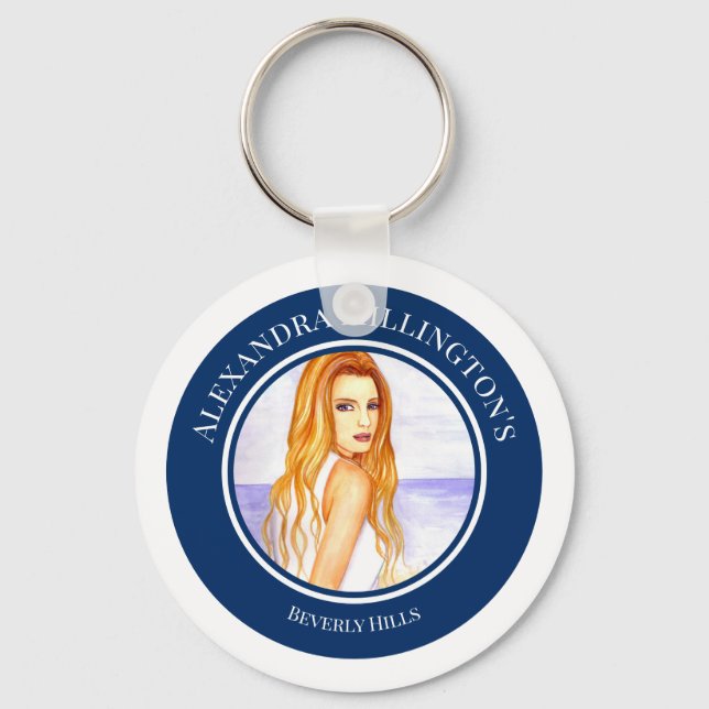 Bridal Shower Blonde Hair Girl on the Beach Circle Keychain (Front)