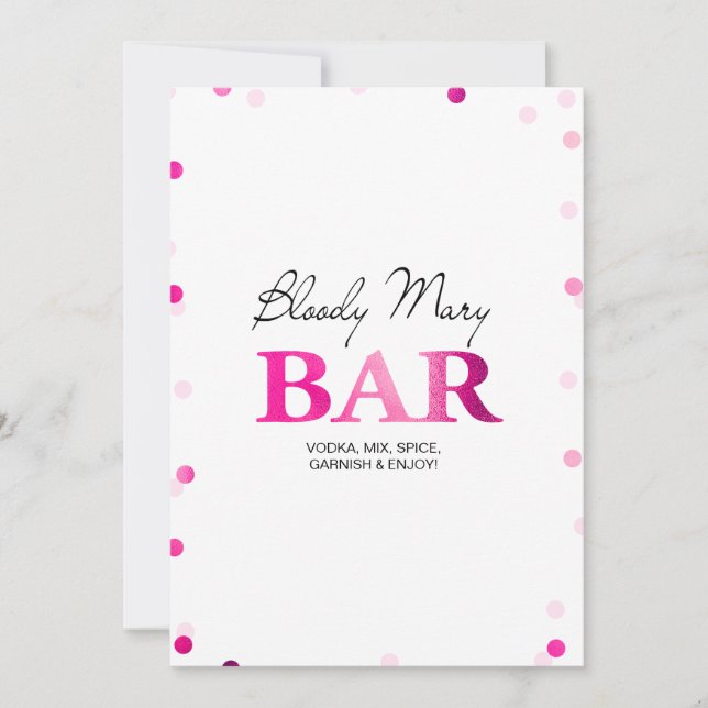 Bridal Shower Bloody Mary Bar Sign | Pink Confetti Invitation (Front)