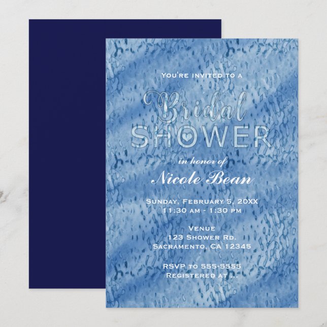 Bridal Shower Blue Abstract Rain Drops Invitation (Front/Back)