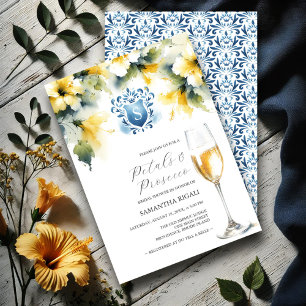 Bridal Shower Blue and Yellow Petals & Prosecco Invitation