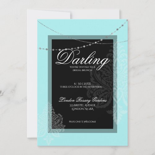 Bridal shower blue  black brunch with the bride  invitation