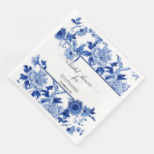 Bridal Shower Blue Chinoiserie Floral Watercolor Paper Dinner Napkins (Corner)