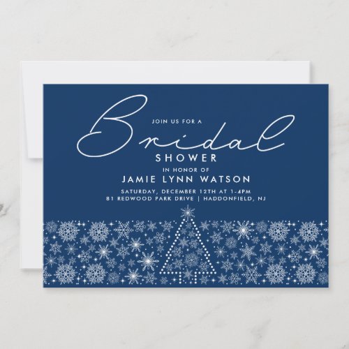 BRIDAL SHOWER  Blue Christmas Tree Snowflakes Invitation