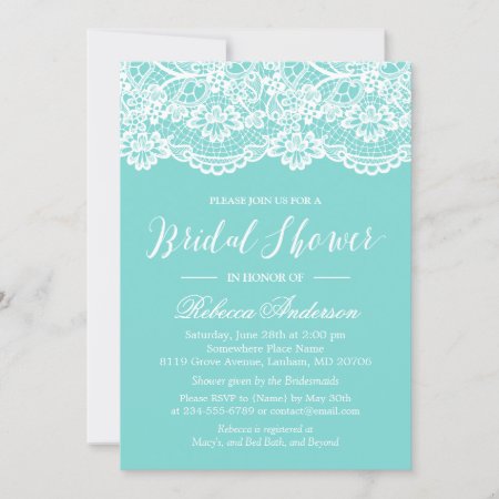 Bridal Shower Blue Elegant Lace Pattern Invitation