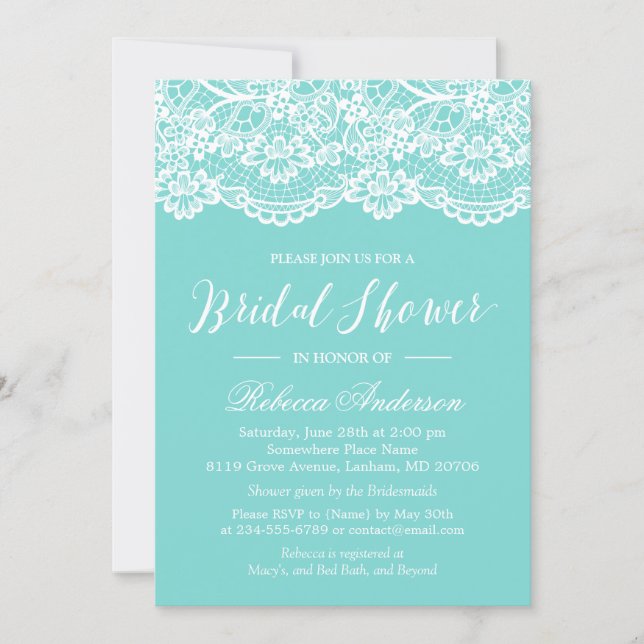 Bridal Shower Blue Elegant Lace Pattern Invitation (Front)