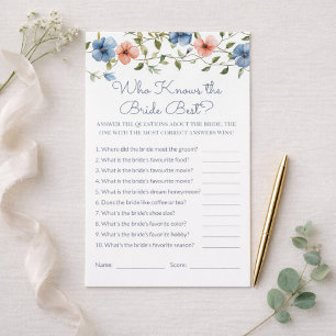 Bridal Shower Blue Floral Who Knows the Bride Game
