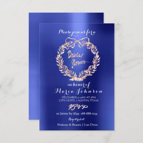 Bridal Shower Blue Floral Wreath Pink Rose Invitation