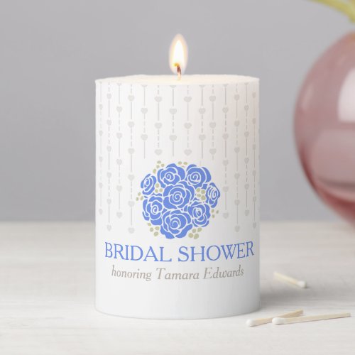 Bridal shower blue flower grey showering hearts pillar candle