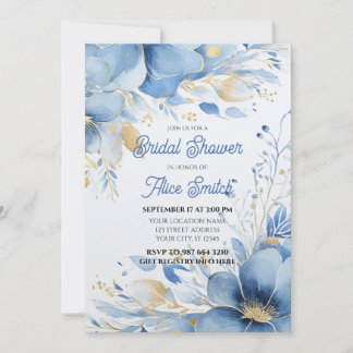 Bridal shower, Blue Flowers, Elegant Invitation
