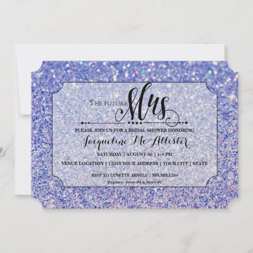 Bridal Shower Blue Glitter Future Mrs Ticket Invitation