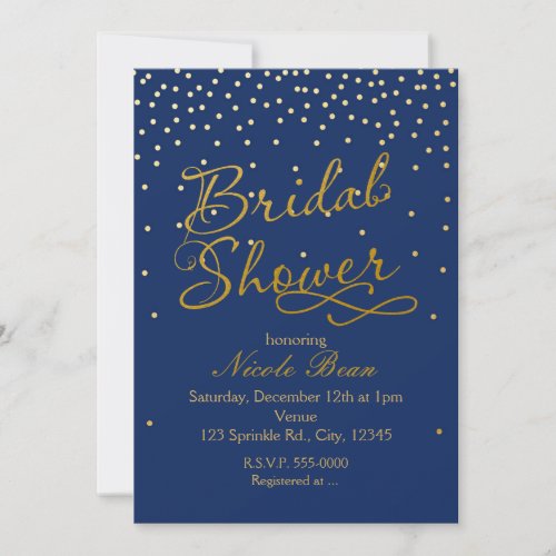 BRIDAL SHOWER Blue  Gold Foil Confetti Invitation