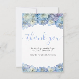 Bridal Shower Blue Hydrangea Floral Thank You Card