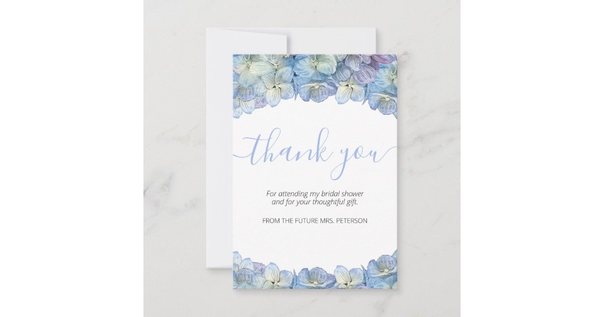 Bridal Shower Blue Hydrangea Floral Thank You Card | Zazzle
