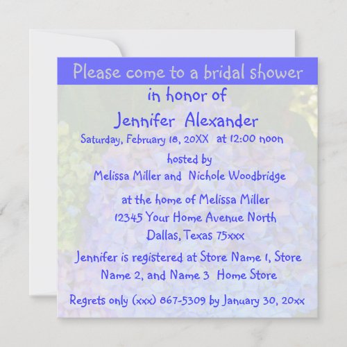 Bridal Shower Blue Hydrangea Invitation