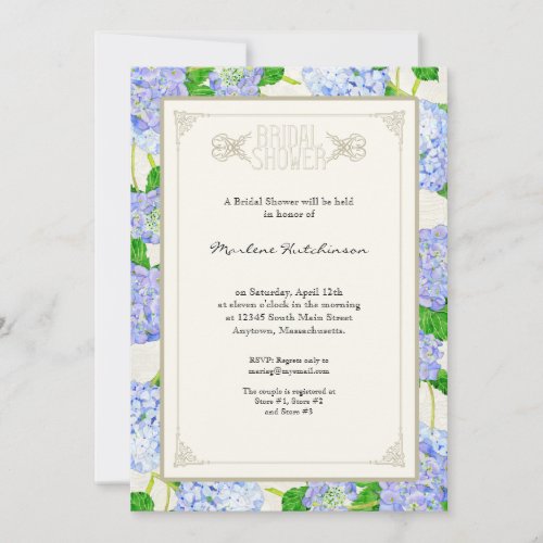 Bridal Shower Blue Hydrangea Lace Floral Formal Invitation