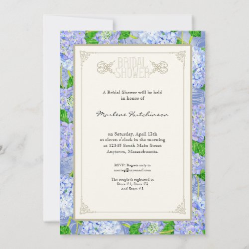 Bridal Shower Blue Hydrangea Lace Floral Formal Invitation