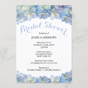 Bridal Shower Blue Hydrangea Watercolor Floral Invitation