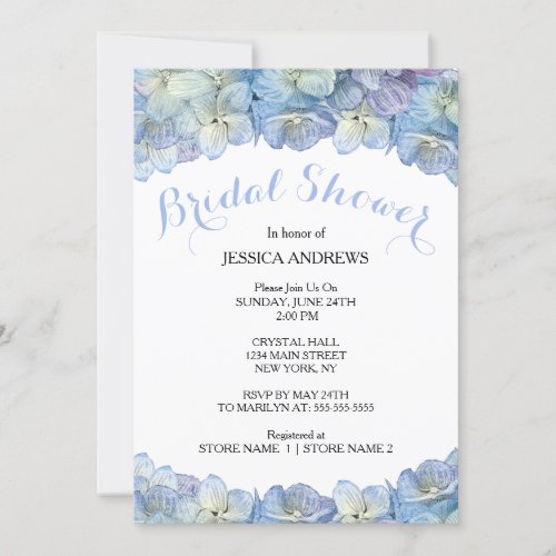 Bridal Shower Blue Hydrangea Watercolor Floral Invitation