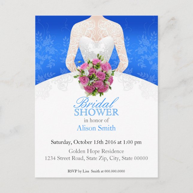 Bridal Shower blue invitation Postcard (Front)
