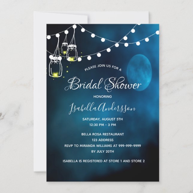 Bridal shower blue moon light strings invitation (Front)