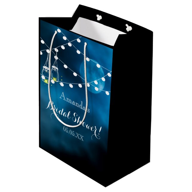 Bridal shower blue moon light strings medium gift bag (Back Angled)