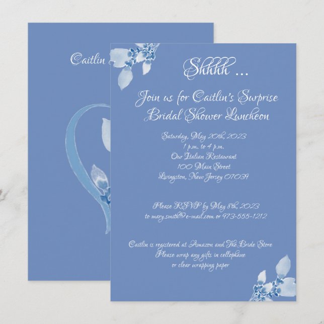 Bridal Shower, Blue on Blue Invitation (Front/Back)