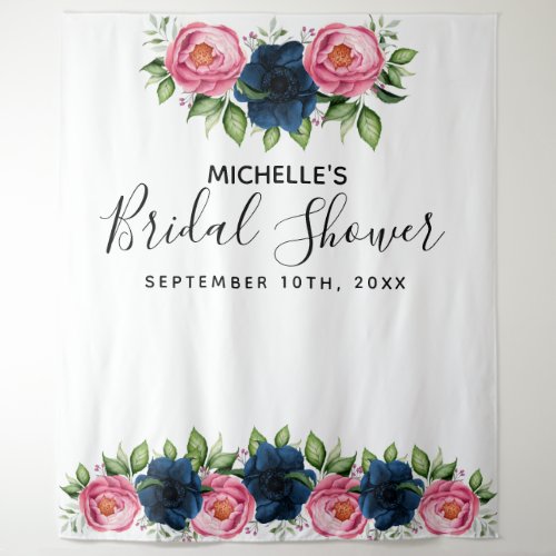Bridal Shower blue pink dusty florals white Tapestry