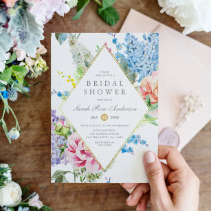 Bridal Shower   Blue & Purple Watercolor Blossom Invitation