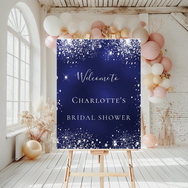 Bridal Shower blue silver glitter welcome Foam Board (Creator Uploaded)