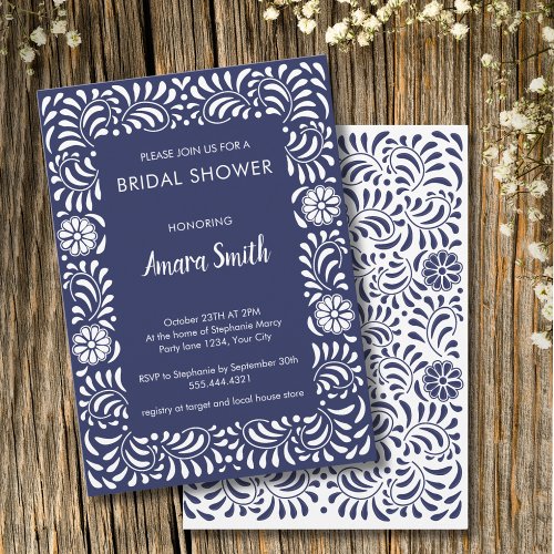 BRIDAL SHOWER BLUE TALAVERA FLOWERS Invitation